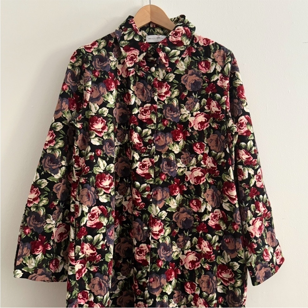 WEILI ZHENG Runway Velvet Floral Button Front Maxi Dress Duster Coat Large - Picture 9 of 13